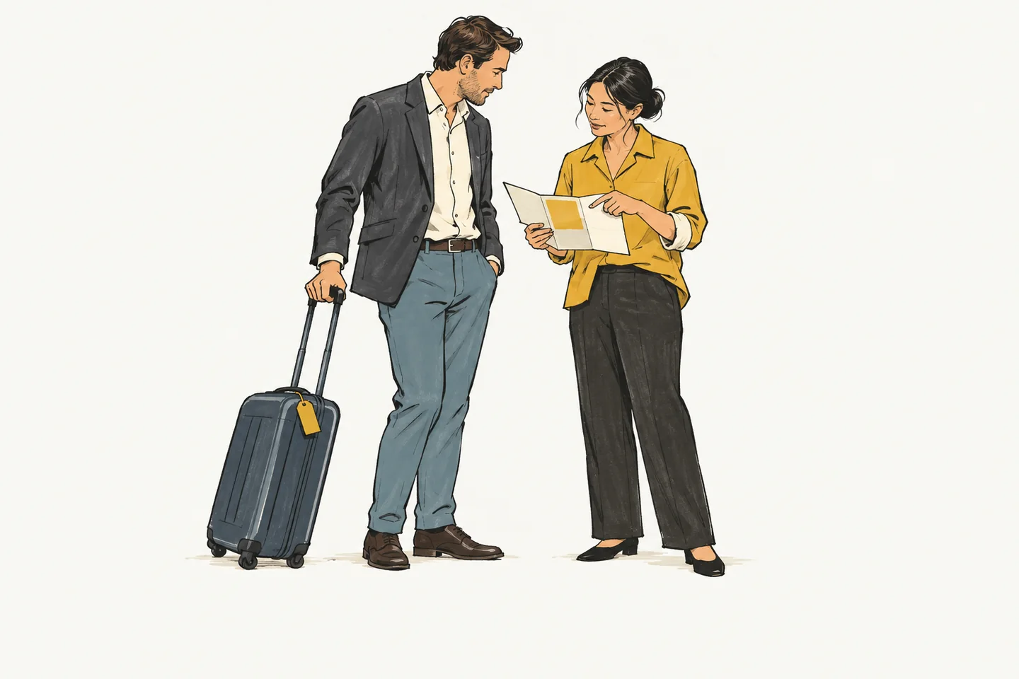 A traveller and travel advisor reviewing a journey together